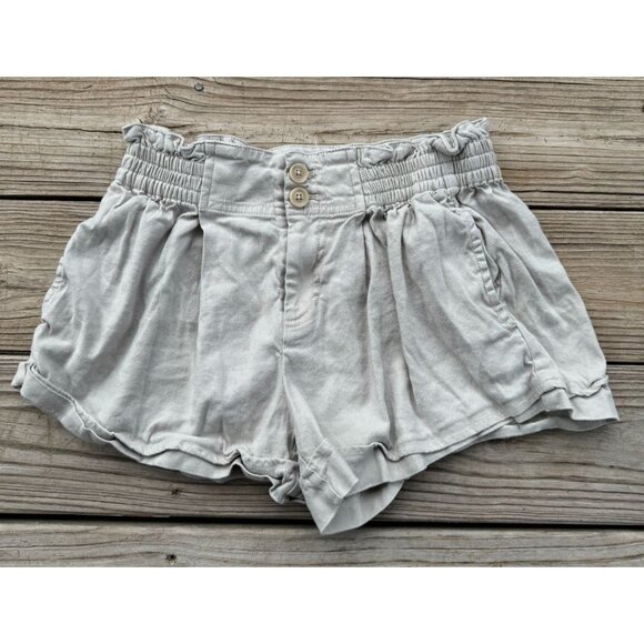 Anthropologie Oatmeal Beige Paperbag Shorts Women's Sz‎ 2 Button linen Blend - Picture 1 of 6